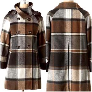 Anthropologie Plaid Wool-Blend Pea Coat, NEVER WORN!